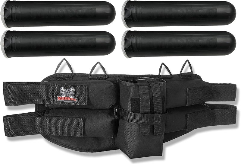 MAddog 4+1 Entry Level Paintball Harness Pod Pack Belt with HPA CO2 Tank Holder Pouch | Includes (4) Paintball Pods - Image 1